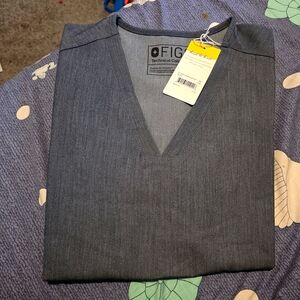 Figs Casma 3-pocket Scrub Top Heather Denim XS